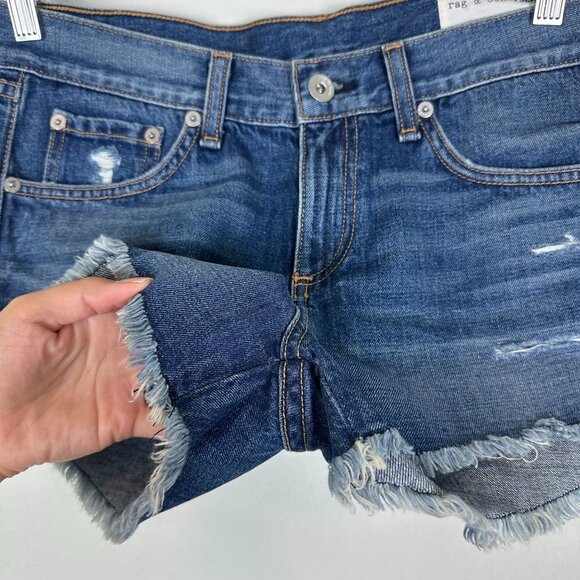 Rag & Bone Medium Wash Distressed Cut Off Denim Shorts 25 Boho Summer Western Fe - Picture 4 of 7